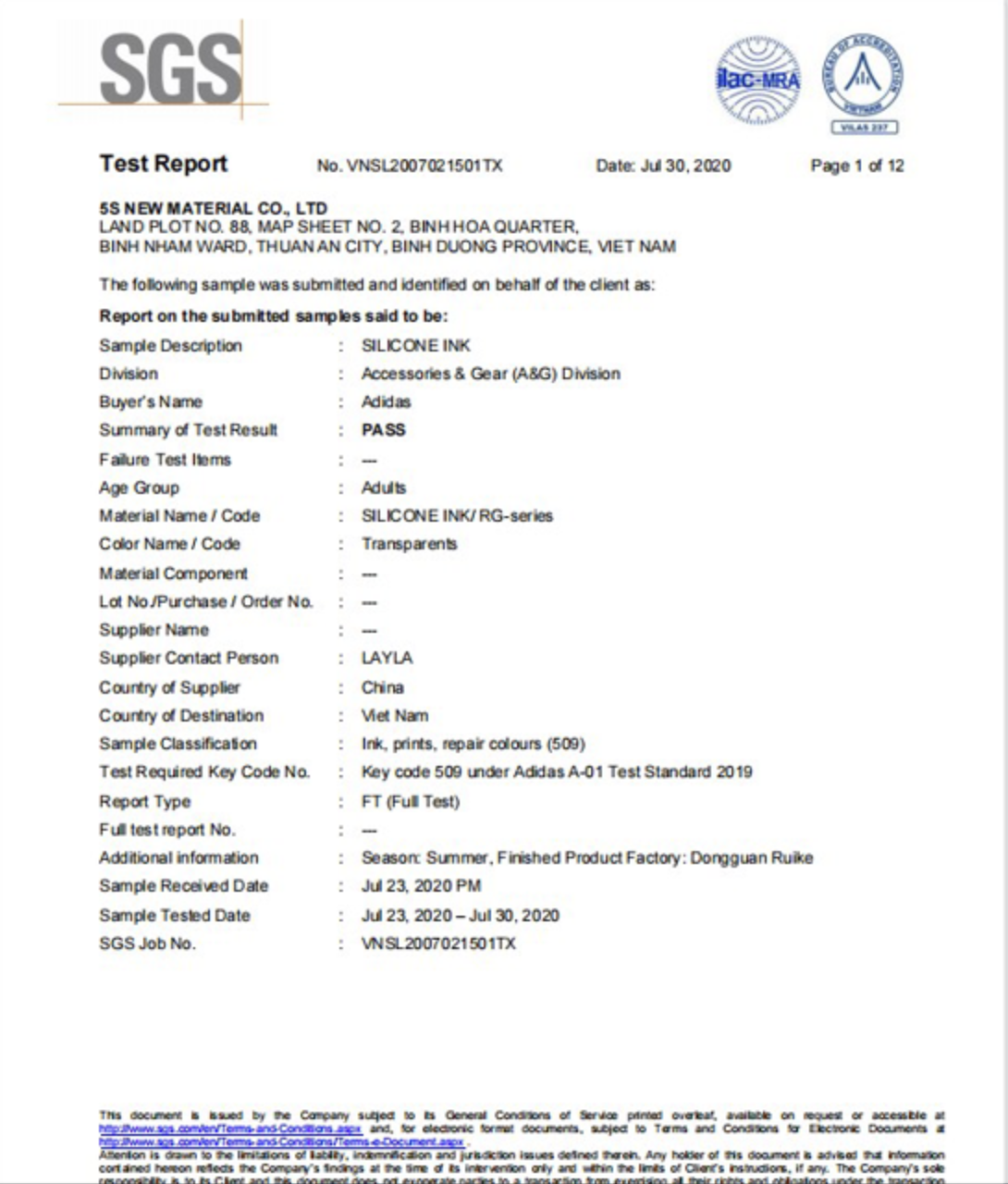 silicone ink certifications